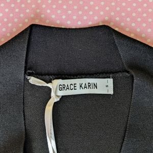 Women's 3/4 Sleeve Cardigan Knit Sweater Cropped Open Front Shrug - Black